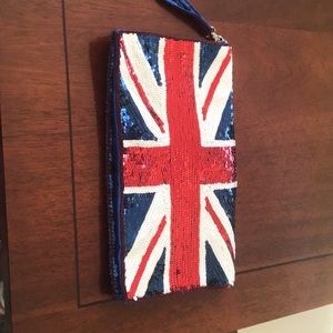 Brand new beaded clutch illustrating the British flag.